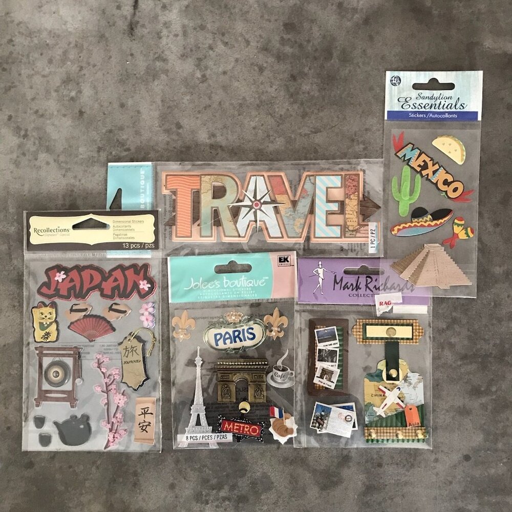 Travel  Scrapbooking Stickers 3D Dimensional Lot Paris Japan Mexico Photos Plane